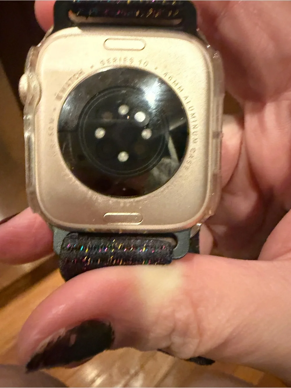 Apple Watch Series 10 Gold Case with Black Sparkle Sport Loop Band